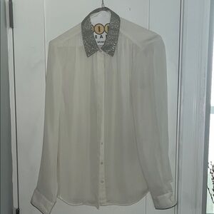 Banana Republic Elegant Cream Shirt with Glitter Collar